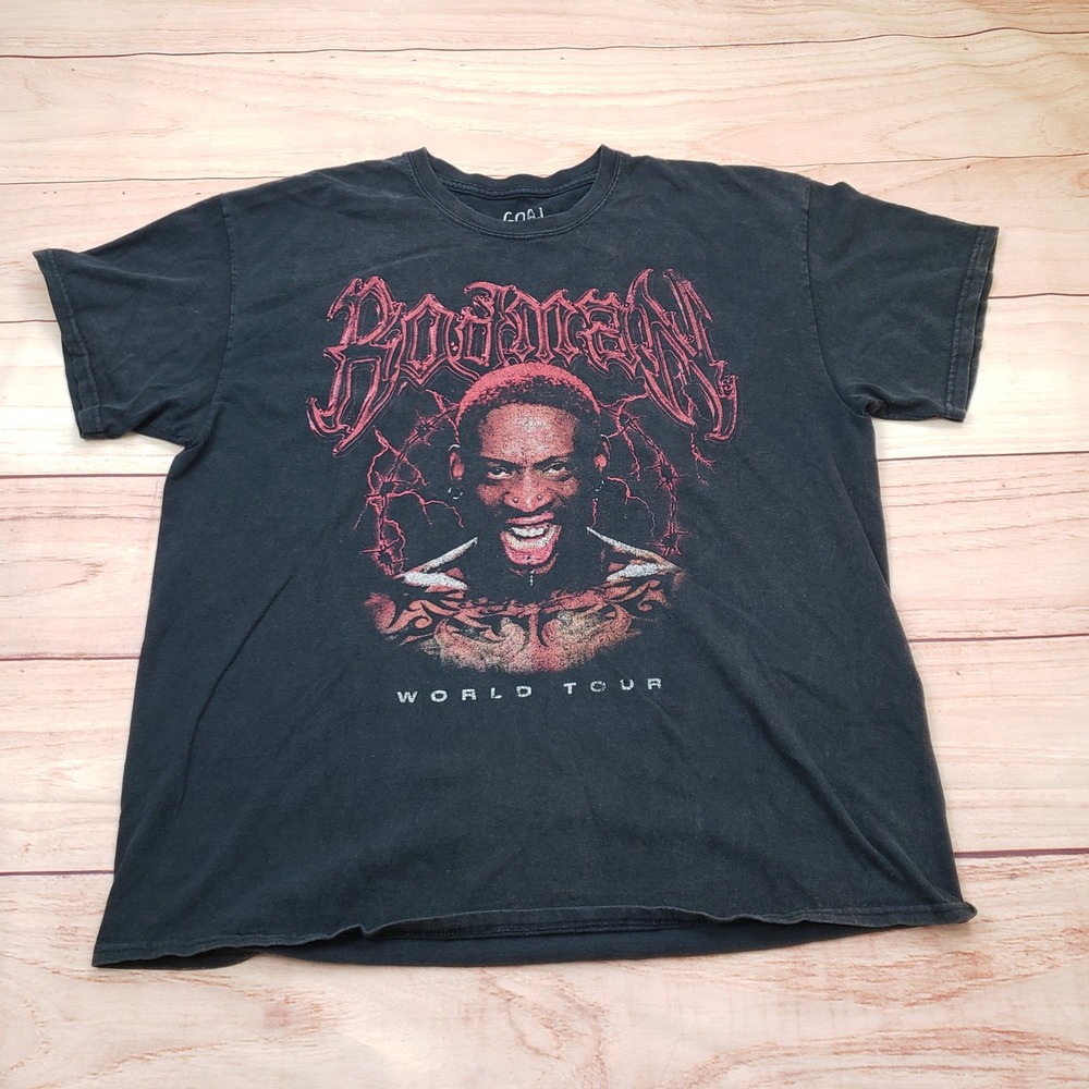 Goat Crew Dennis Rodman World Tour‎ Graphic T Shirt Mens L Washed Black Cotton
